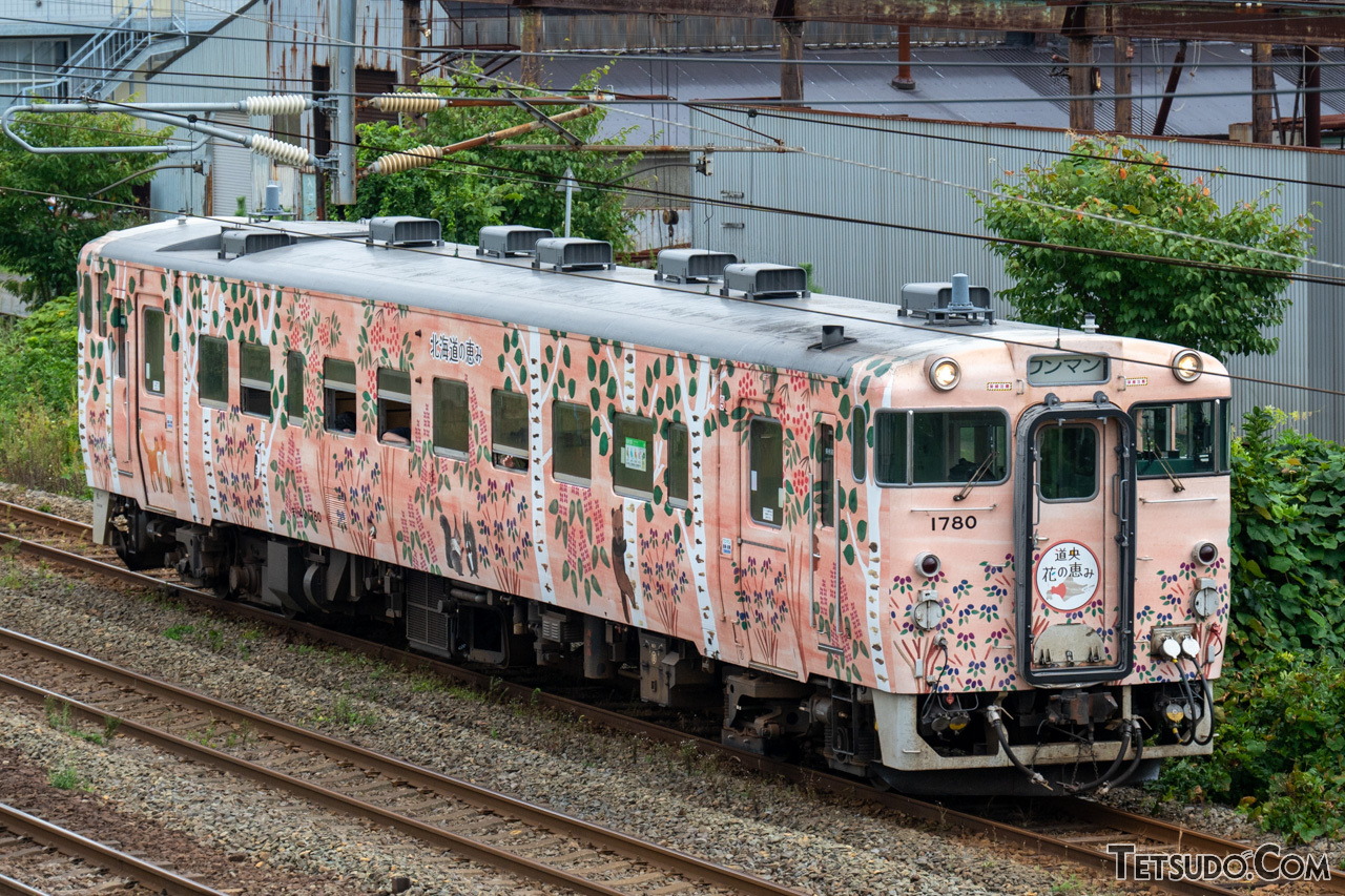 2024年現在の日高本線の列車。一般仕様のキハ40形のほか、画像のような観光列車仕様の「北海道の恵みシリーズ」が運用に入ることもあります