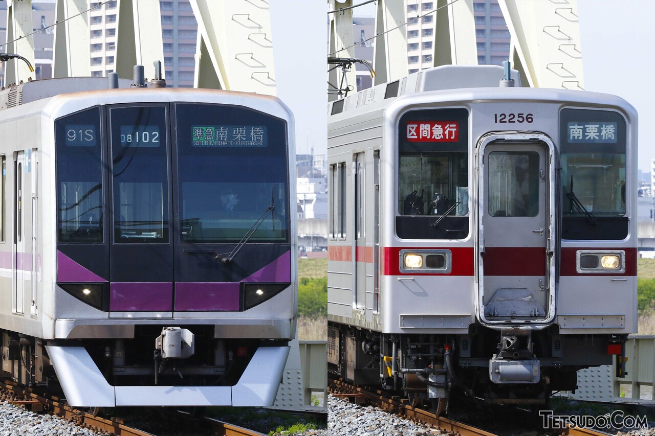東武スカイツリーライン（伊勢崎線）の準急と区間急行。上り列車では、準急が区間急行を追い抜くことも