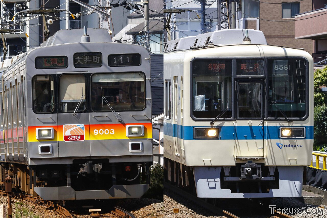 西武鉄道が導入する「サステナ車両」、東急9000系（左）と小田急8000形（右）