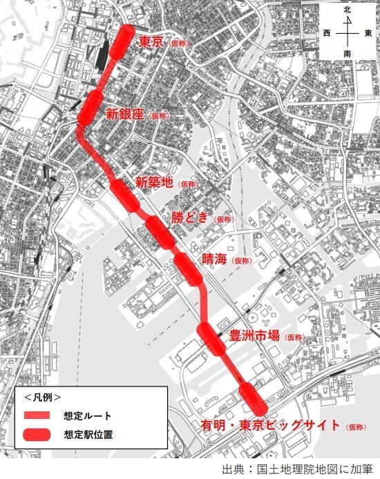 都心部・臨海地域地下鉄の構想区間（画像：東京都）