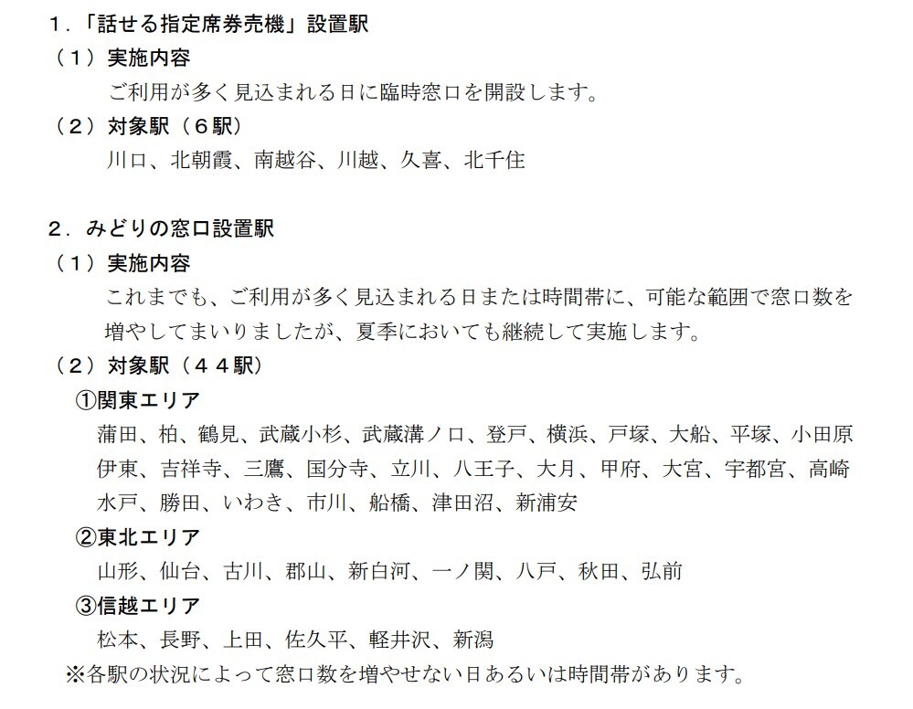 臨時窓口の開設や窓口の増設の対象となる駅（画像：JR東日本）