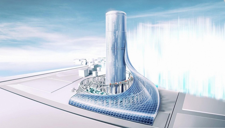 夢洲駅と一体で建設する予定の「夢洲駅タワービル」のイメージ。大阪を一望できる展望台や、マーケットプレイスなどを設置するといいます（画像：大阪メトロ）