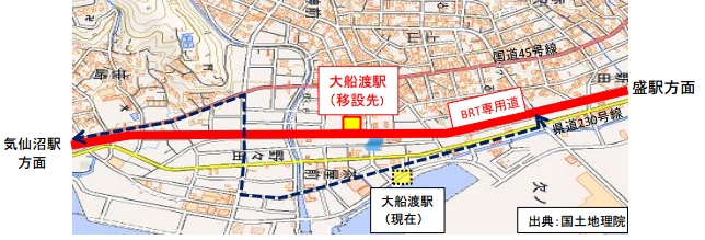 大船渡線BRTルート変更図