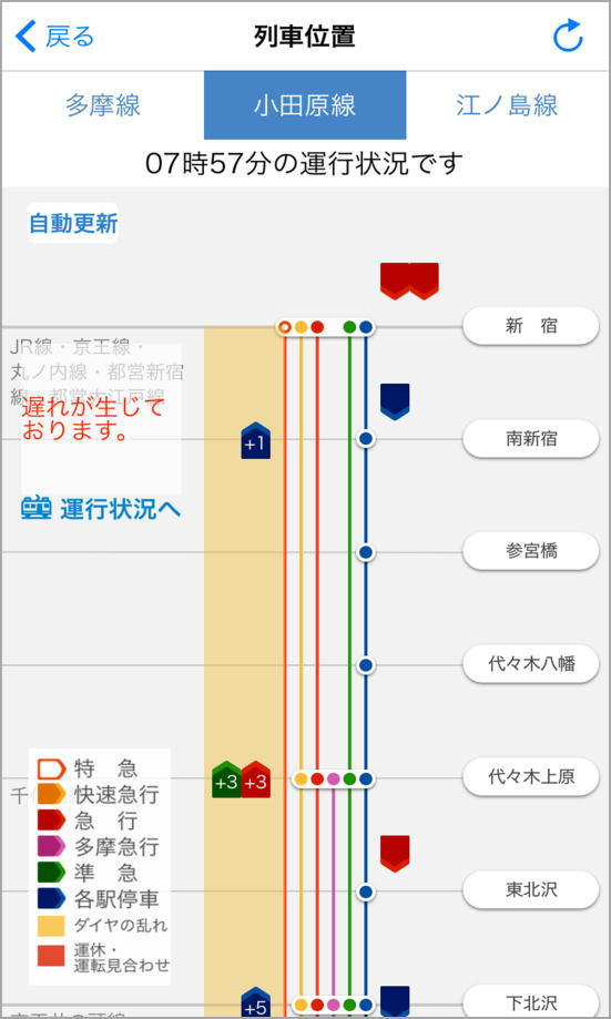 小田急アプリ（列車位置画面イメージ）