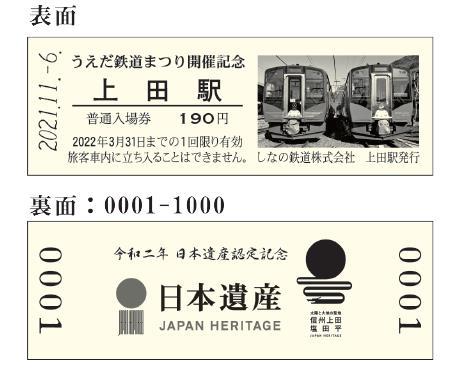 しなの鉄道記念入場券（イメージ）