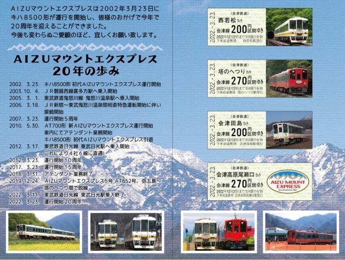 AIZUマウントエクスプレス号20周年記念乗車券（中面イメージ）