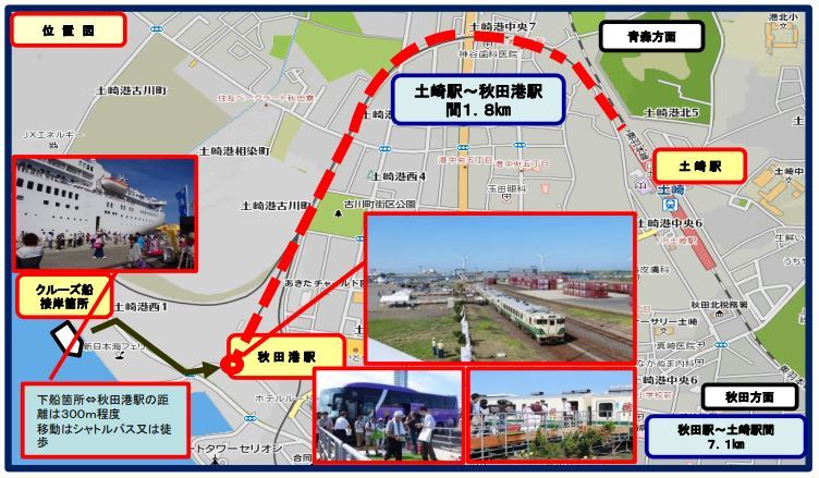 土崎駅と秋田港駅の位置図
