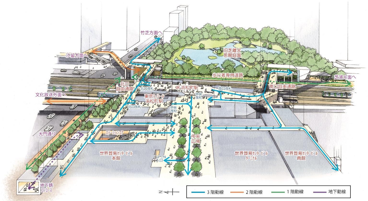 2030年度の整備完了後の浜松町駅周辺イメージパース