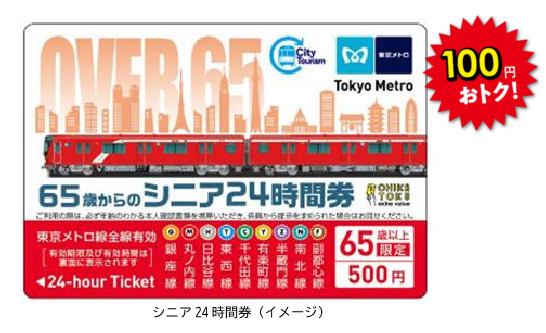 シニア東京メトロ24時間券（イメージ）