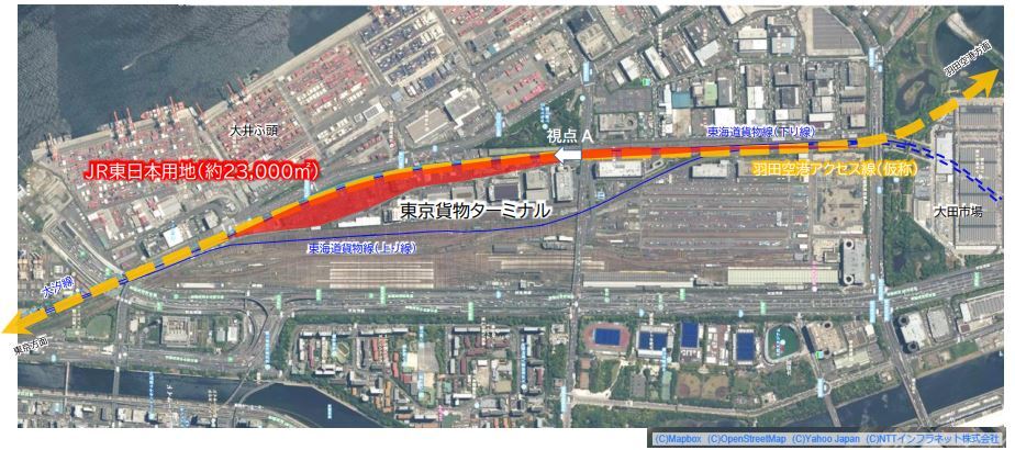 東京貨物ターミナル改良区間の位置図