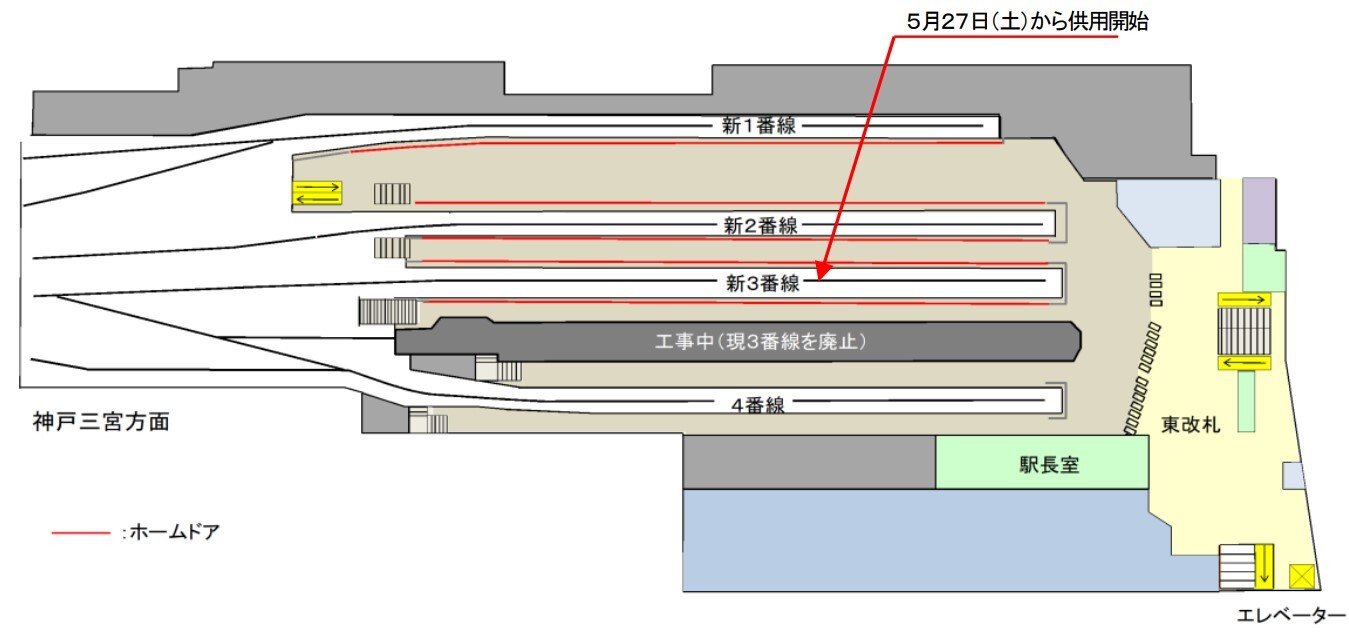 新3番線供用開始後の駅構内図