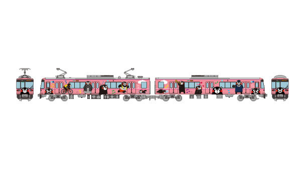 熊本電気鉄道03形 くまモンラッピング電車2両セット（イメージ）