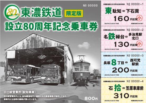 東濃鉄道 設立80周年記念乗車券第1弾 発売（2024年3月1日～） - 鉄道コム