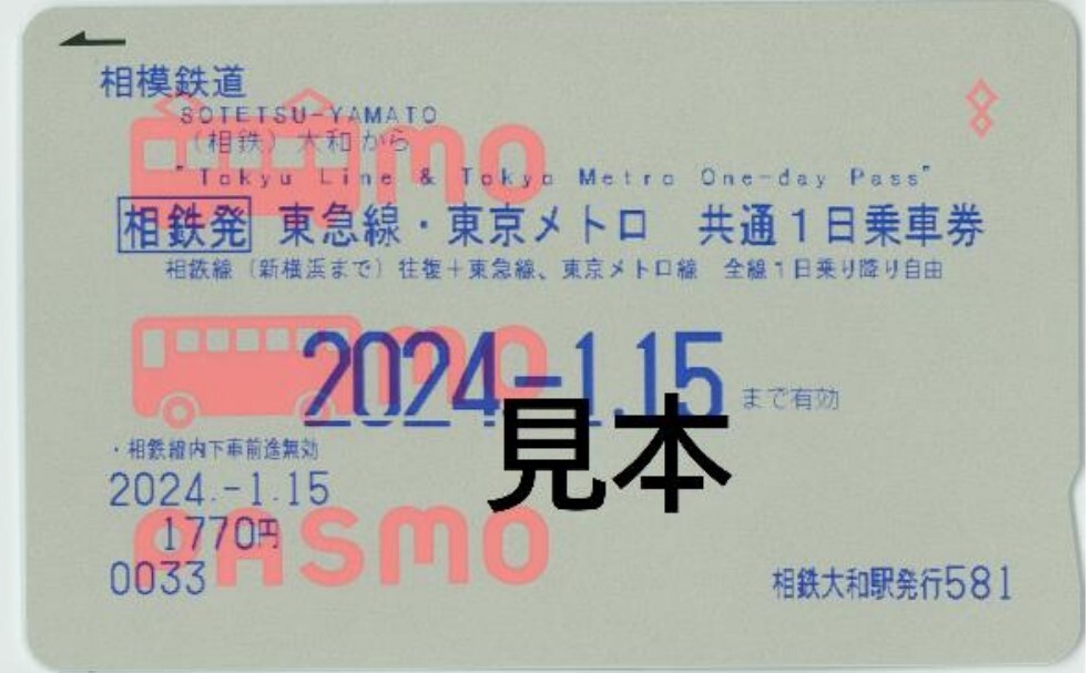 相鉄発 東急線・東京メトロ 共通1日乗車券（券面イメージ）