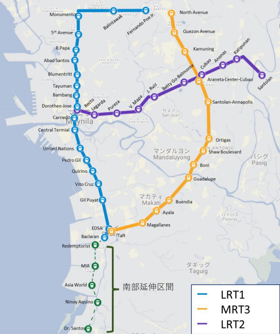 マニラLRTなどの路線図