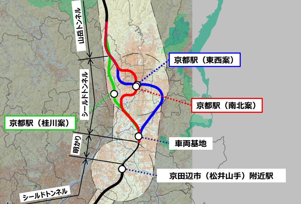 京都駅付近ルート3案の抜粋