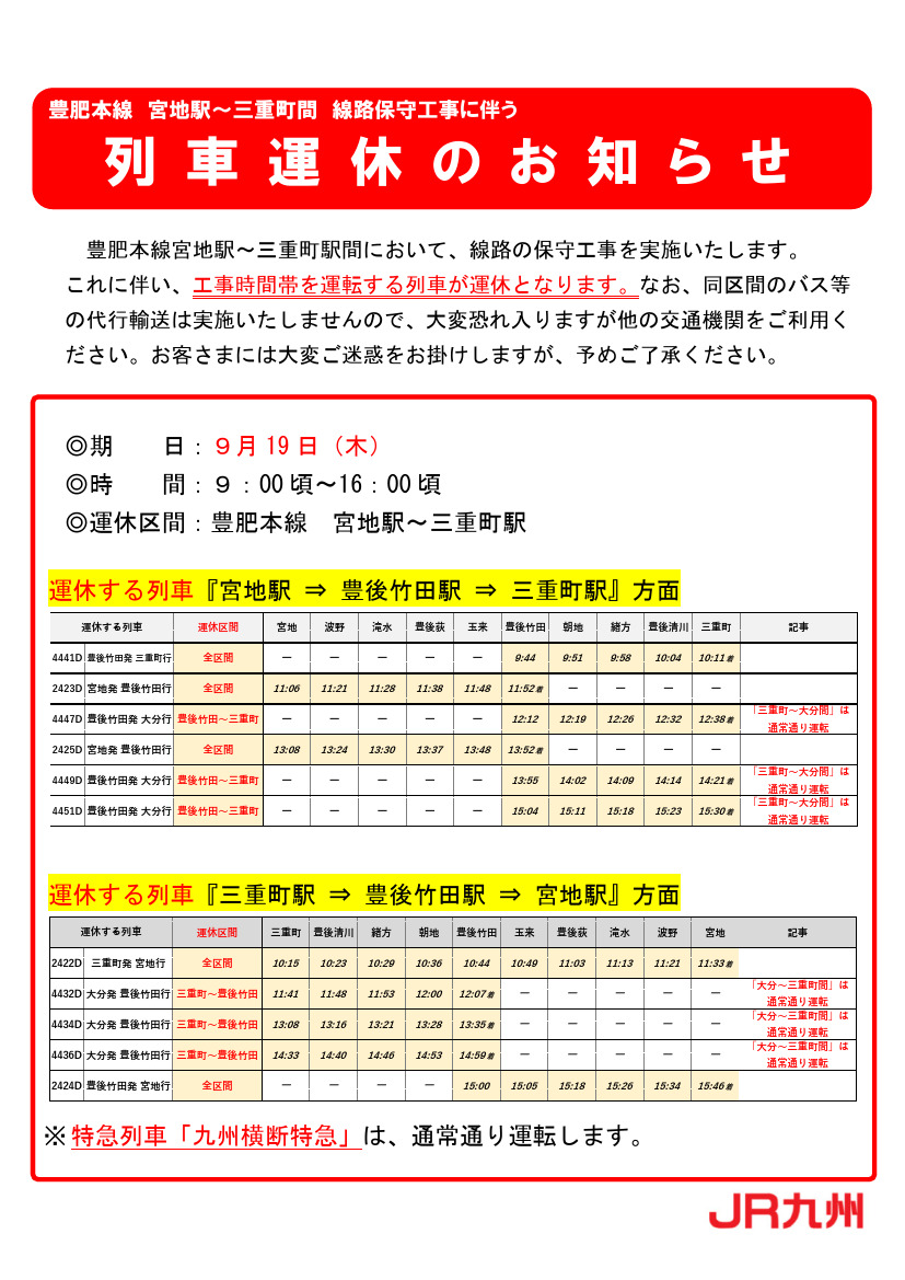 保守工事・列車運休