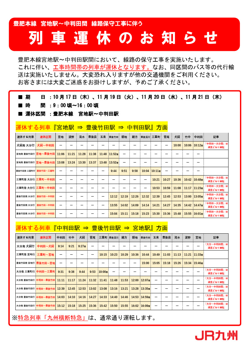 保守工事・列車運休