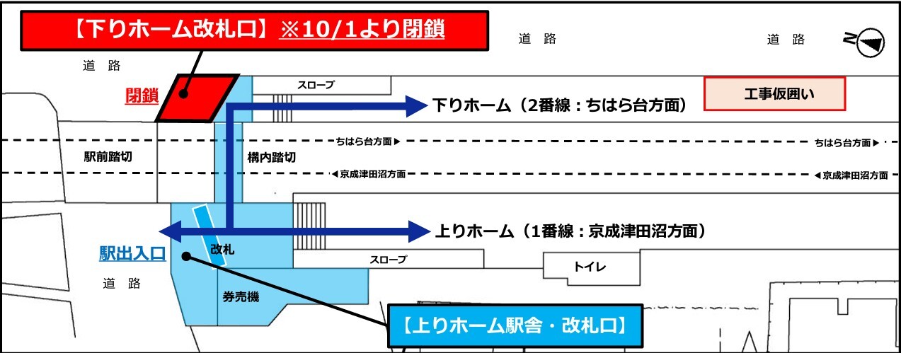 京成稲毛駅下り線側改札口閉鎖