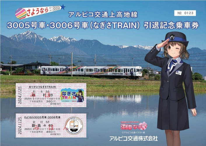 初代なぎさTRAIN引退記念乗車券（イメージ）