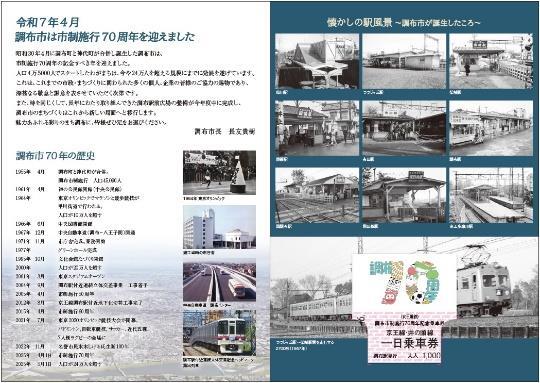 京王 調布市制施行70周年記念乗車券 発売（2025年10月26日