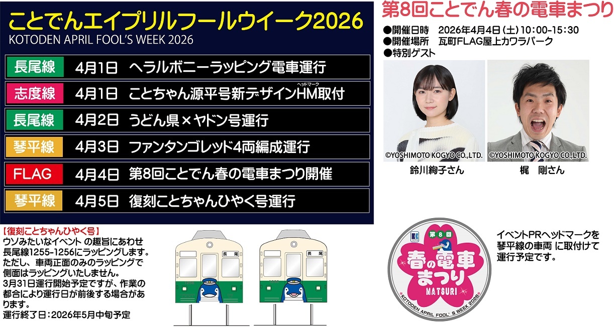 高松琴平電気鉄道 復刻ことちゃんひやく号 運転（2026年3月31日