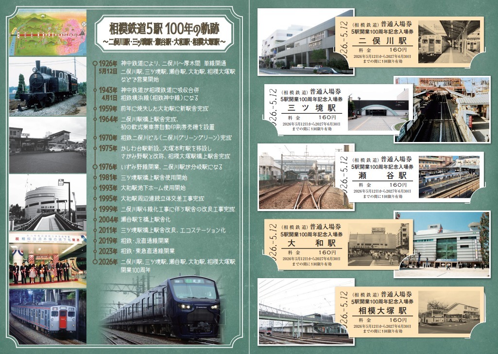 相鉄 5駅開業100周年記念入場券セット 発売（2026年5月9日～） - 鉄道コム
