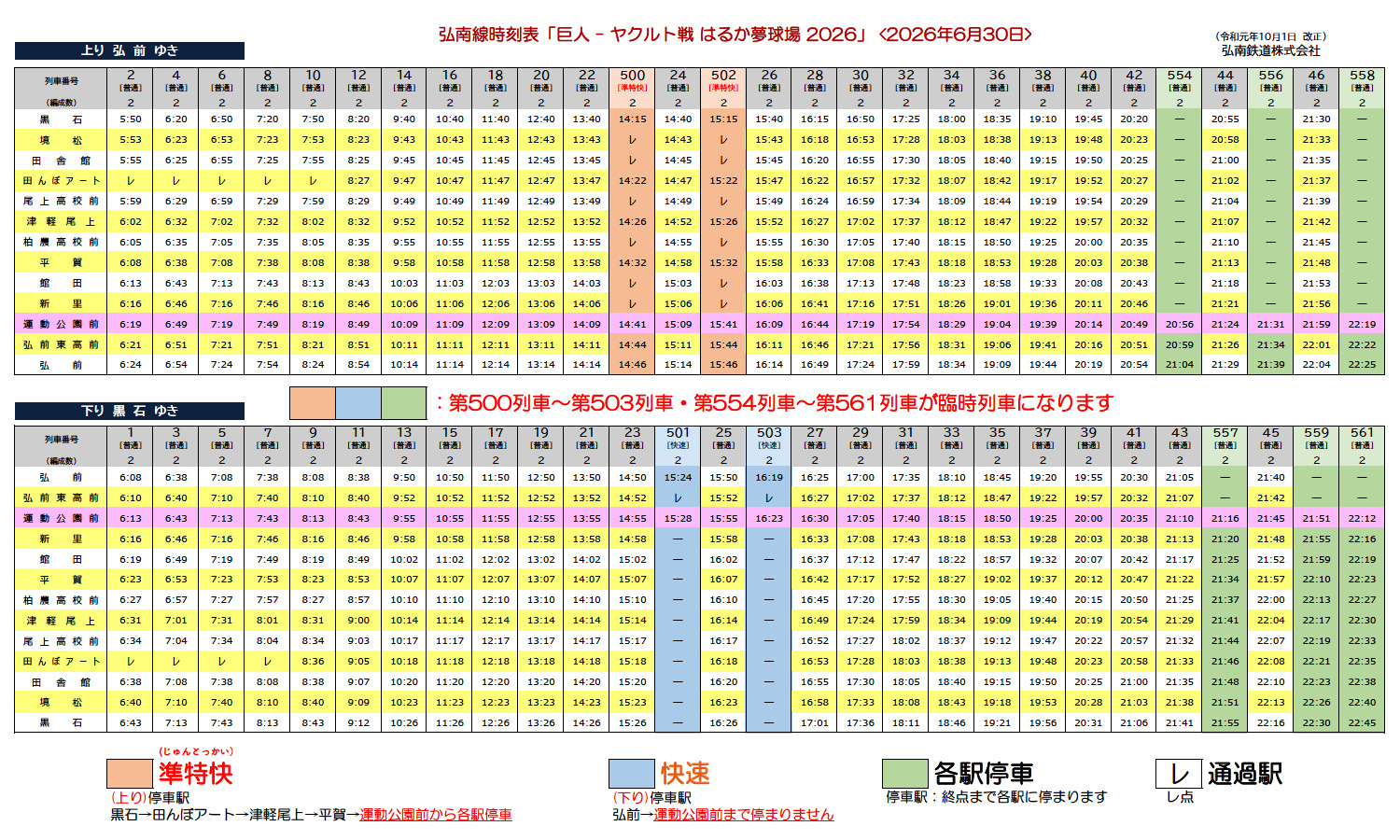 弘南鉄道 弘南線 準特快など 臨時列車 運転（2026年6月30日） - 鉄道コム