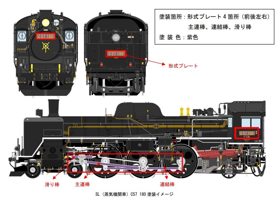 SLばんえつ物語」けん引機のC57形180号機、製造80周年にあわせ特別塗装
