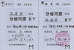 JR東日本　発駅常備補充往復乗車券3　分倍河原駅（2019年）