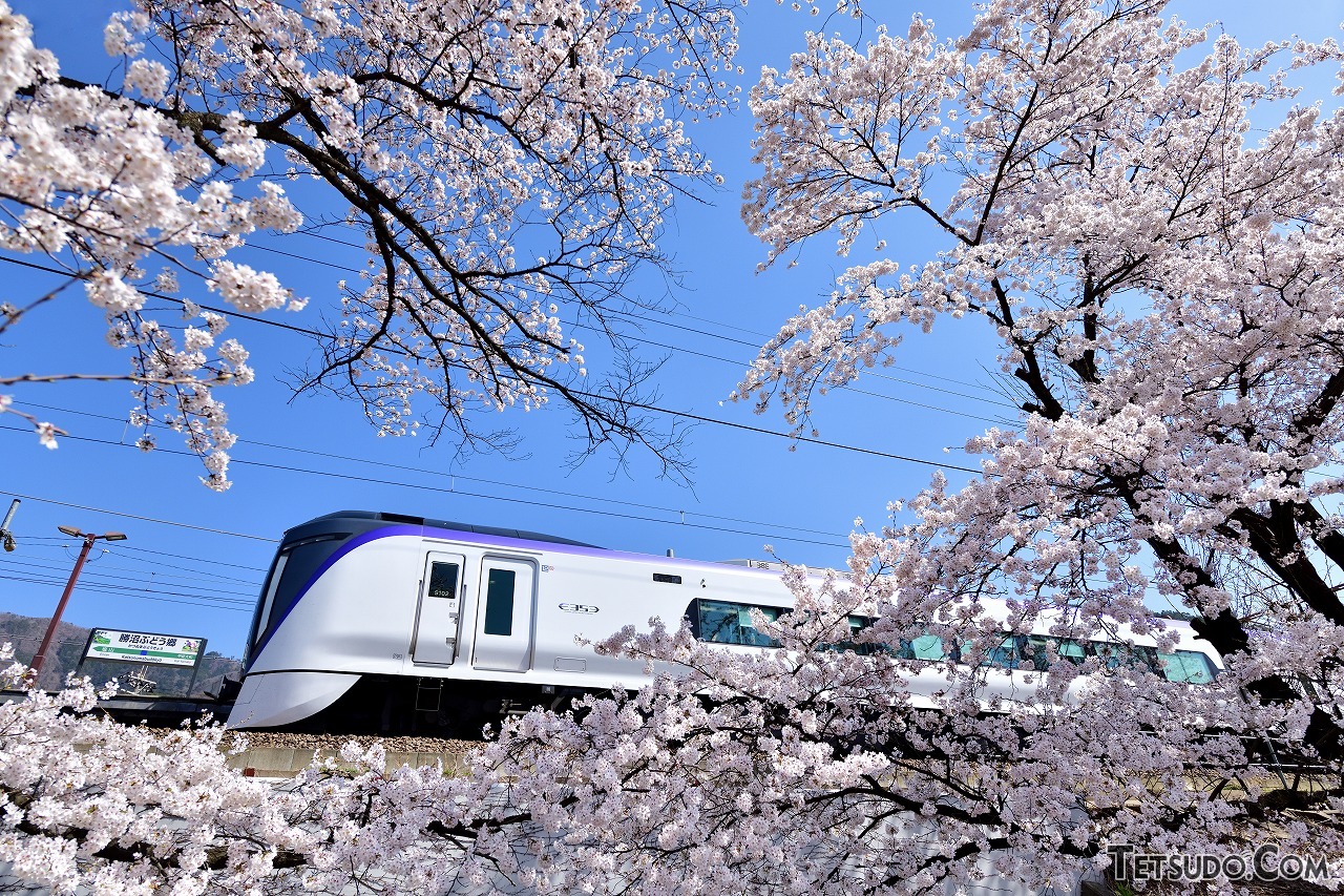 広角～標準レンズで撮影した桜と鉄道。天候は晴天時がベスト