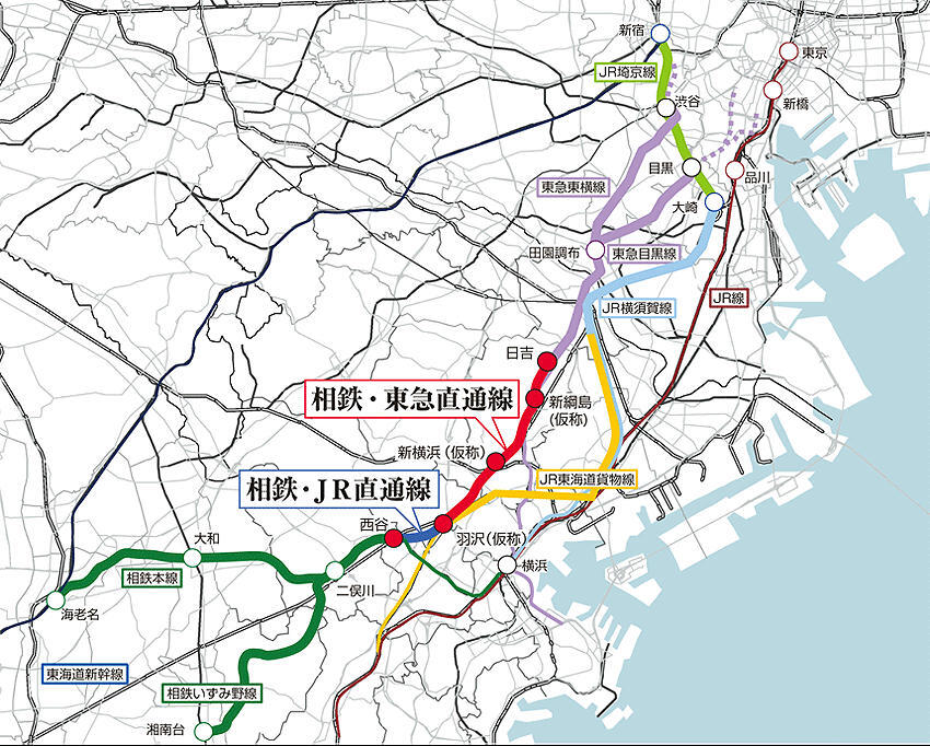 相鉄からJRと東急のそれぞれを経由して都心に至る「神奈川東部方面線」