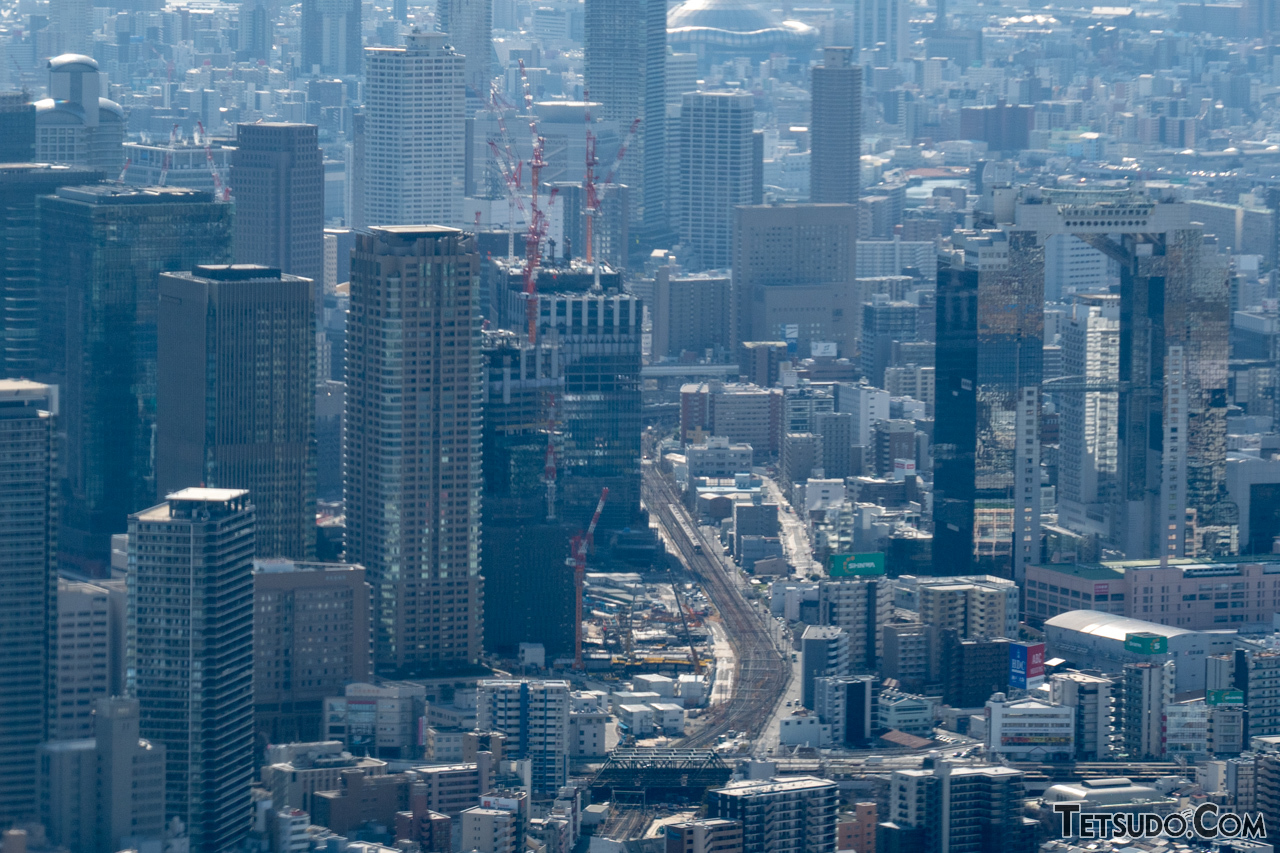 上空から見た旧梅田（貨物）駅周辺（2023年1月撮影）