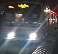 train, vehicle, light, land vehicle, blur, blurry, night