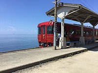 sky, outdoor, train, vehicle, tram, shore